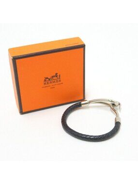 Hermes Jumbo Bracelet Leather Black Silver
